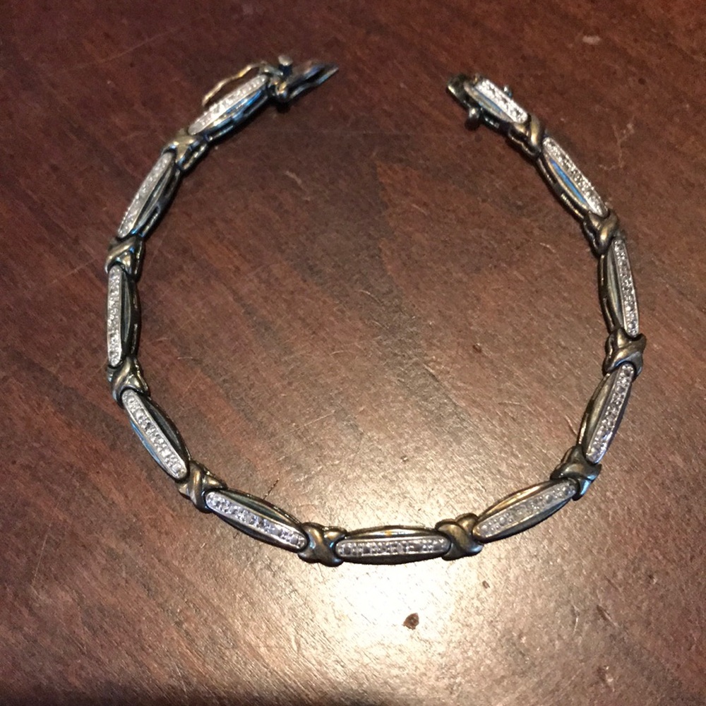 QVC Vintage Sterling Oxidized CZ Bracelet 7.75”